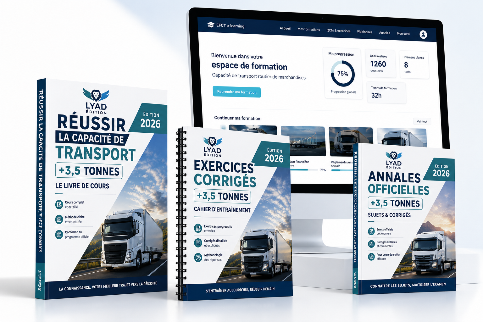 Méthode EFCT avec livres de cours, exercices, annales corrigées et plateforme e-learning pour préparer la capacité de transport